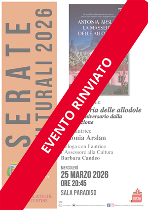 *Evento Rinviato* Serata culturale "La masseria delle allodole nel 20° anniversario dalla sua pubblicazione" con l'autrice Antonia Arslan