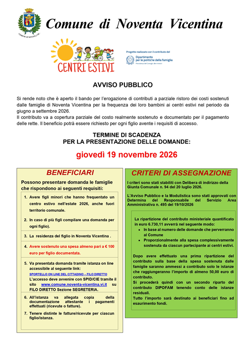 Contributo Ministeriale Centri Estivi 2026