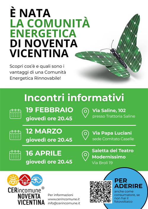 Incontri informativi Comunità Energetica Rinnovabile di Noventa Vicentina