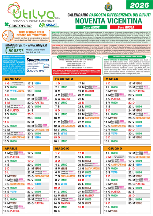 Nuovo calendario della raccolta differenziata e consegna sacchi plastica