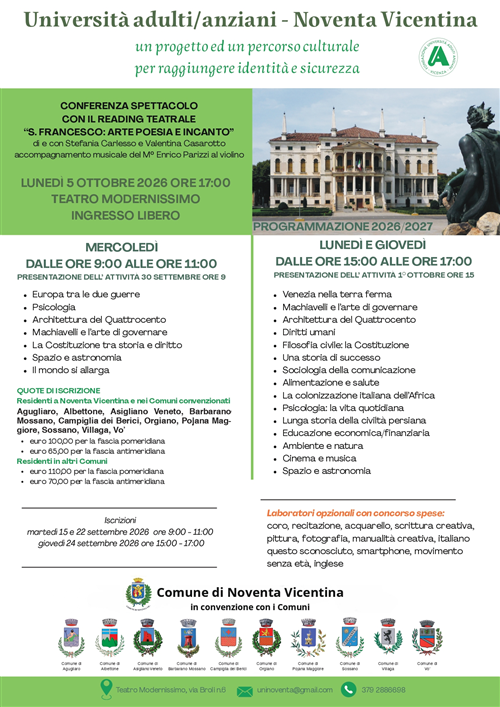 Università Adulti/Anziani - Anno formativo 2026/2027